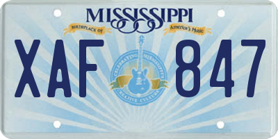MS license plate XAF847