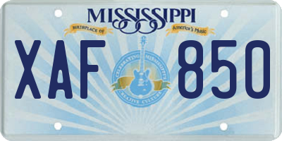MS license plate XAF850