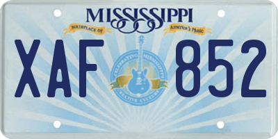 MS license plate XAF852