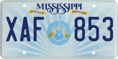 MS license plate XAF853