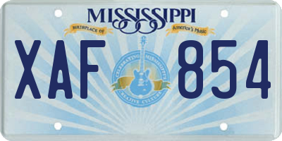 MS license plate XAF854