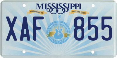 MS license plate XAF855
