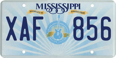 MS license plate XAF856