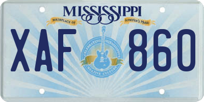MS license plate XAF860