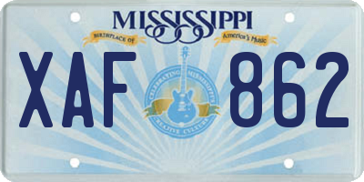 MS license plate XAF862