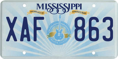 MS license plate XAF863