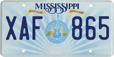 MS license plate XAF865