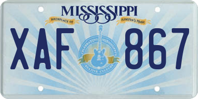 MS license plate XAF867