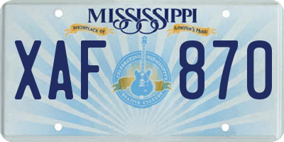 MS license plate XAF870