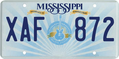 MS license plate XAF872
