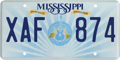 MS license plate XAF874