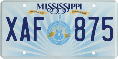 MS license plate XAF875