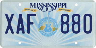 MS license plate XAF880