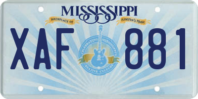 MS license plate XAF881