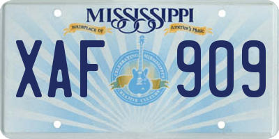 MS license plate XAF909