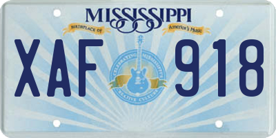 MS license plate XAF918