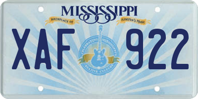 MS license plate XAF922