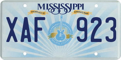 MS license plate XAF923