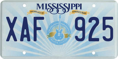 MS license plate XAF925