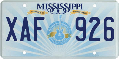 MS license plate XAF926