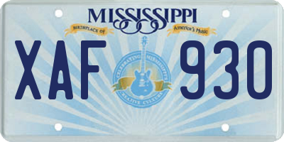 MS license plate XAF930