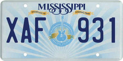 MS license plate XAF931