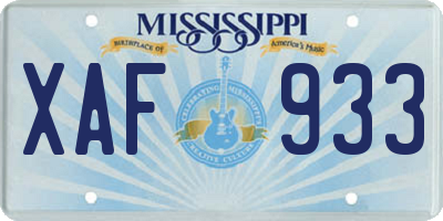 MS license plate XAF933