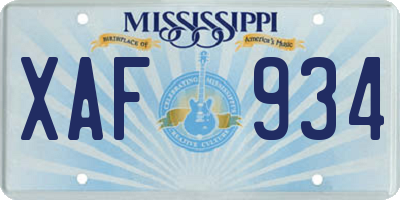 MS license plate XAF934