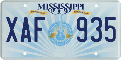 MS license plate XAF935