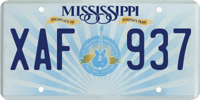 MS license plate XAF937