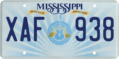 MS license plate XAF938