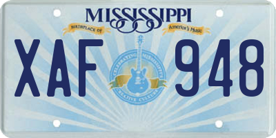 MS license plate XAF948