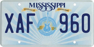 MS license plate XAF960