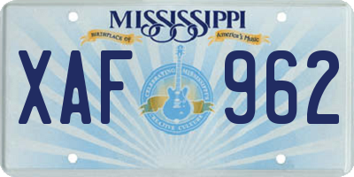 MS license plate XAF962
