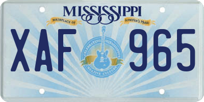 MS license plate XAF965