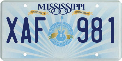 MS license plate XAF981