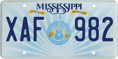 MS license plate XAF982