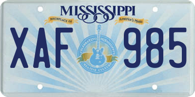 MS license plate XAF985