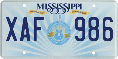 MS license plate XAF986