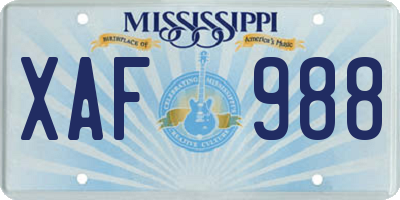 MS license plate XAF988