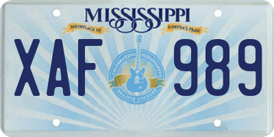 MS license plate XAF989