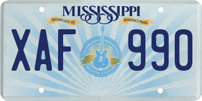 MS license plate XAF990