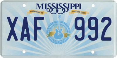 MS license plate XAF992