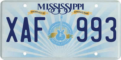 MS license plate XAF993