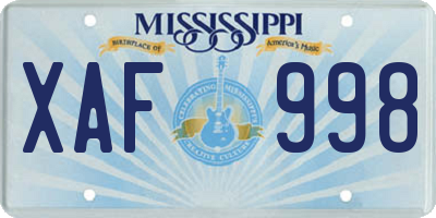 MS license plate XAF998