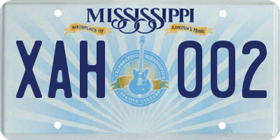 MS license plate XAH002
