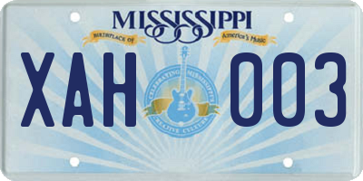 MS license plate XAH003