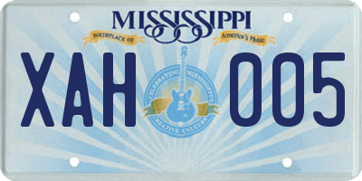 MS license plate XAH005