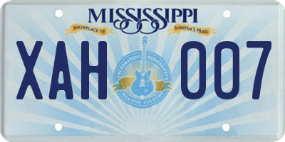 MS license plate XAH007
