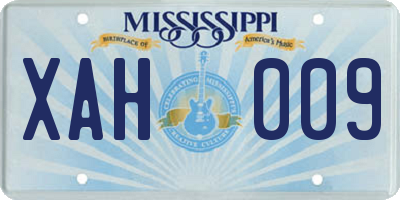 MS license plate XAH009